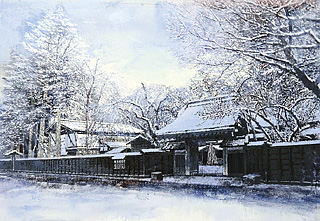 雪化粧した門構え