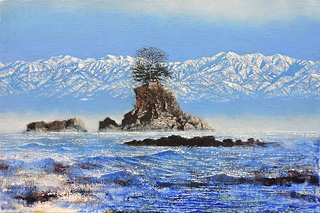 ぽっかりと浮かぶ岩と松