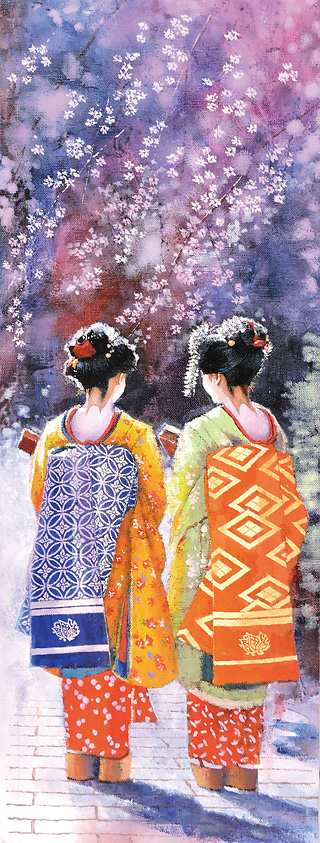 太鼓帯の後ろ姿で並ぶ